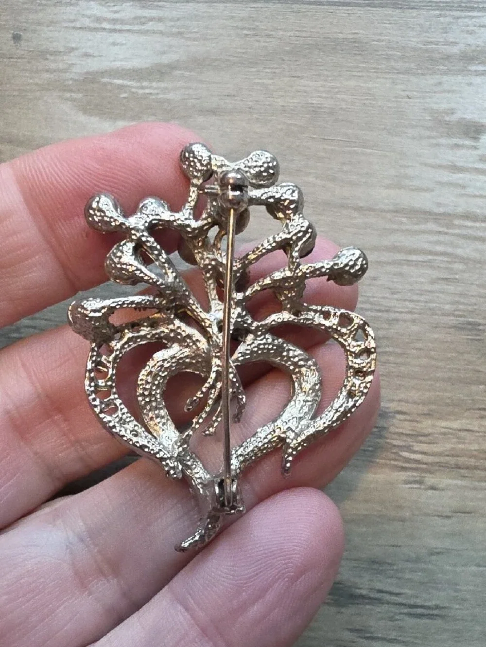 Crystal Heart Floral Brooch - Silver with Black and Clear Stones